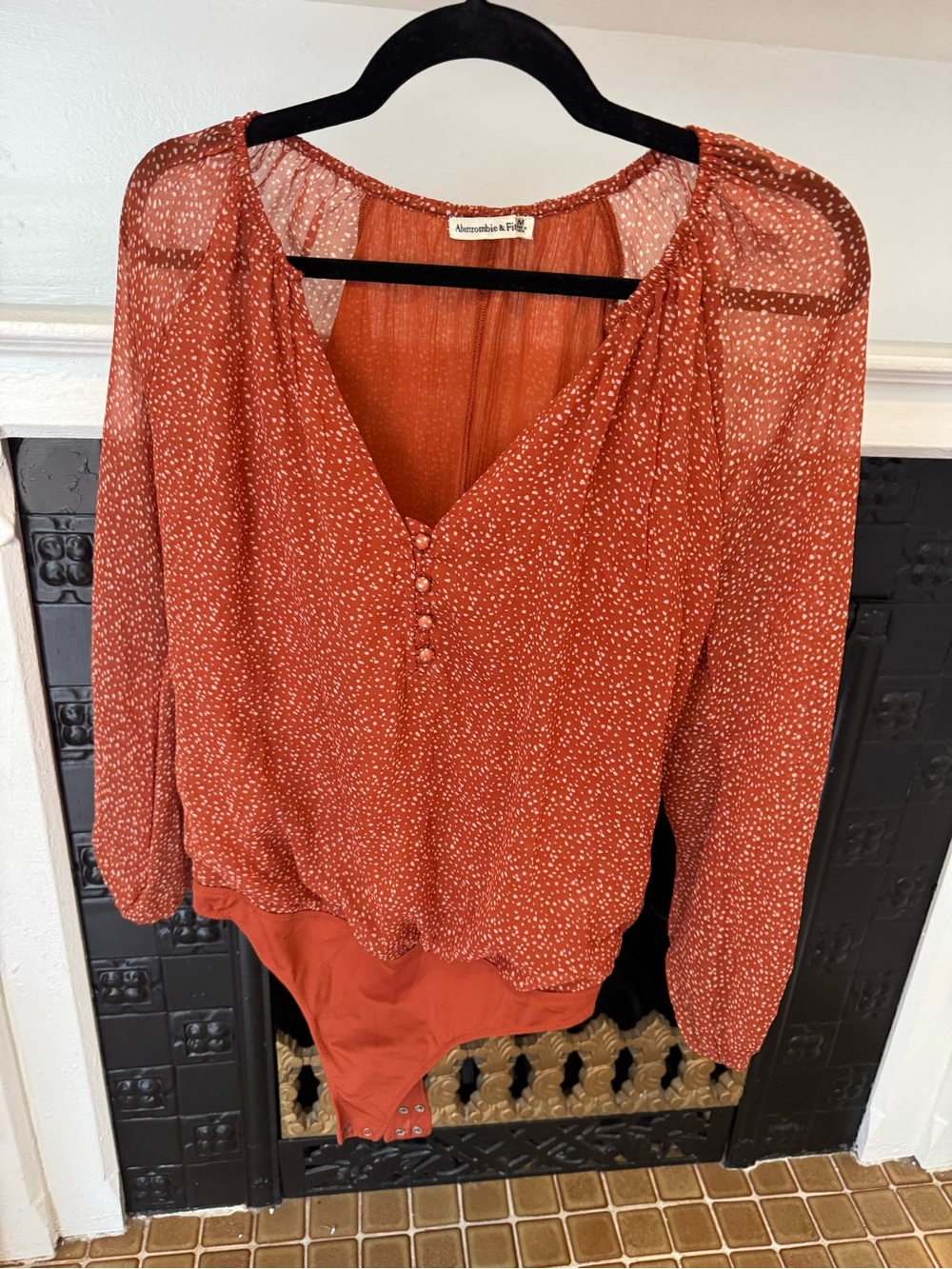 Abercrombie & Fitch Rust Dot V-Neck Bodysuit Top